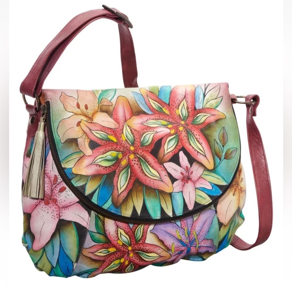 Gorgeous colorful Anuschka handbag leather EUC